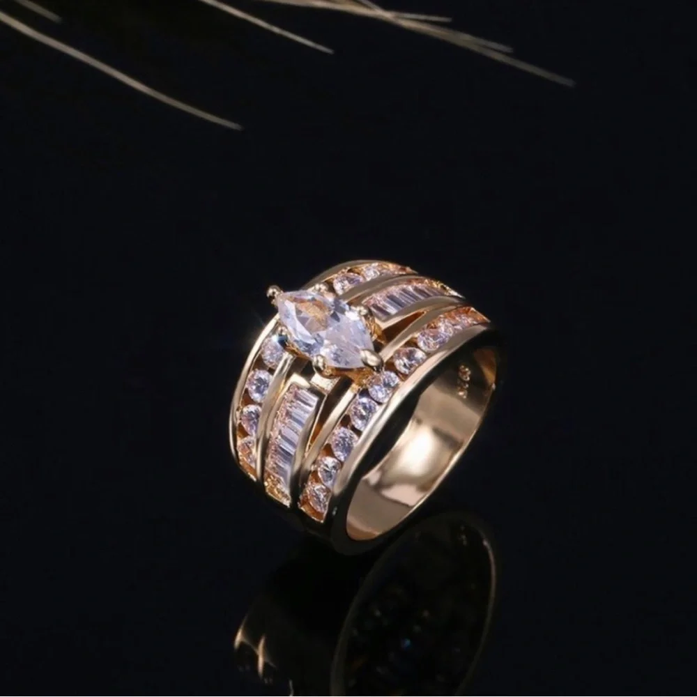 New Women’s Yellow Gold Plated Diamond Ring - Picture 4 of 6